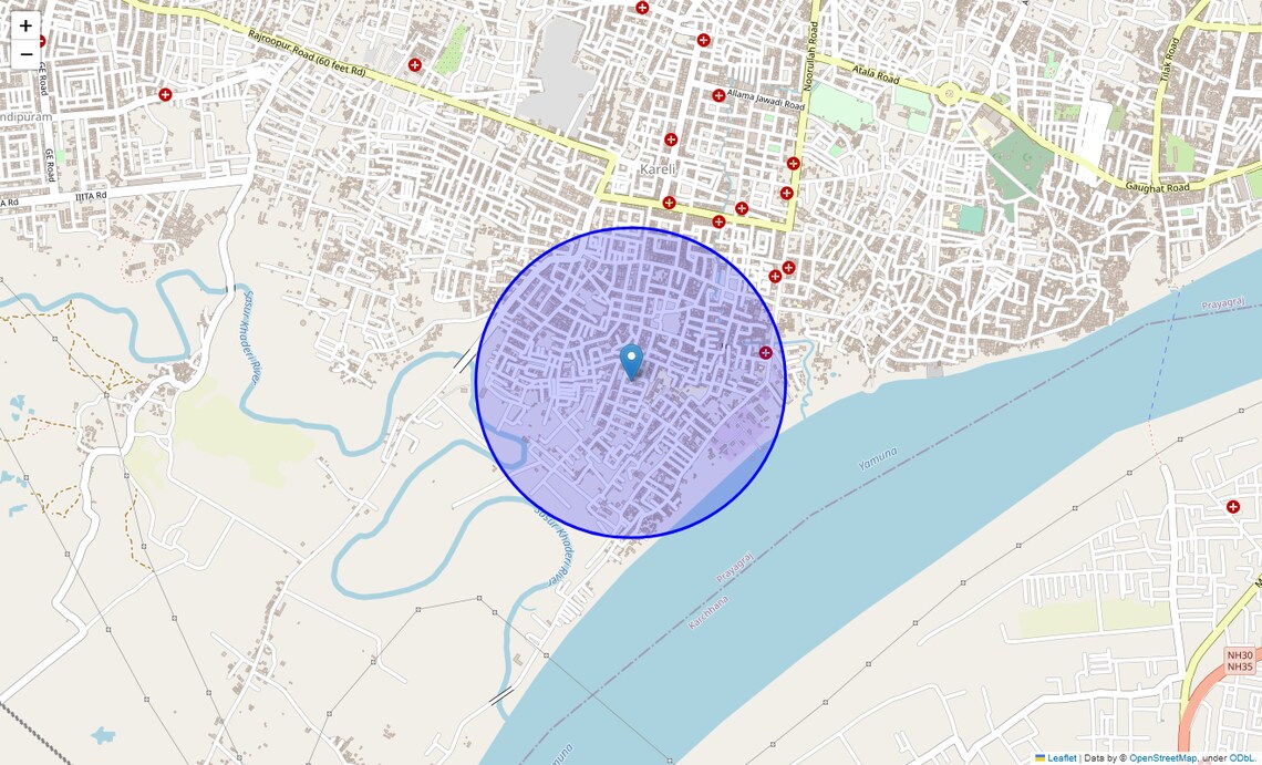 Location Map of Azad Nagar, Allahabad