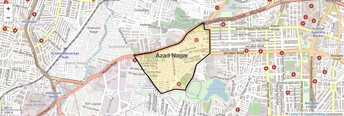 Location Map of Azad Nagar, Bangalore