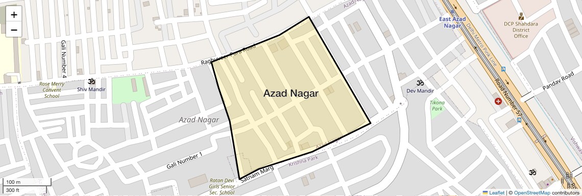Location Map of Azad Nagar, Delhi
