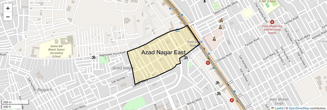 Location Map of Azad Nagar East, Delhi