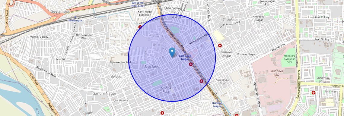 Location Map of Azad Nagar East, Delhi