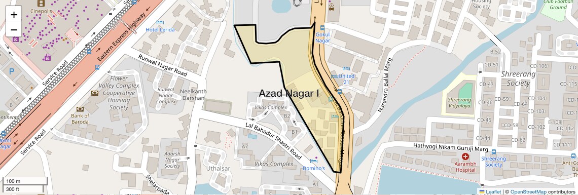 Location Map of Azad Nagar I, Thane