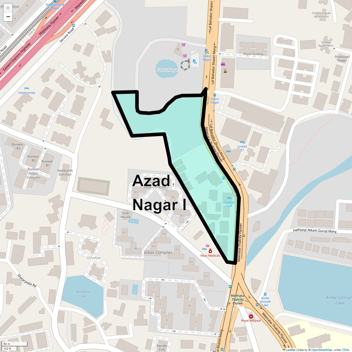 Location Map of Azad Nagar I, Thane