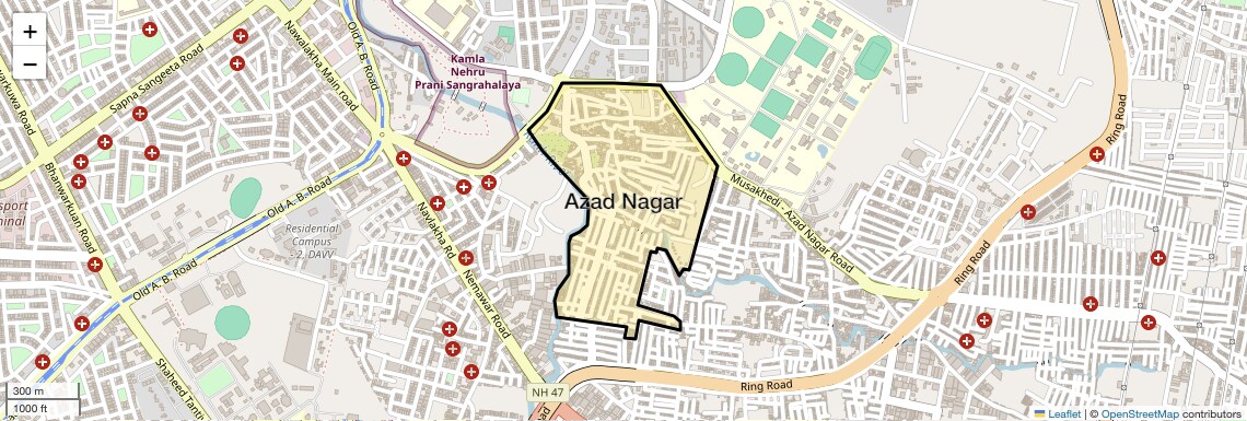 Location Map of Azad Nagar, Indore