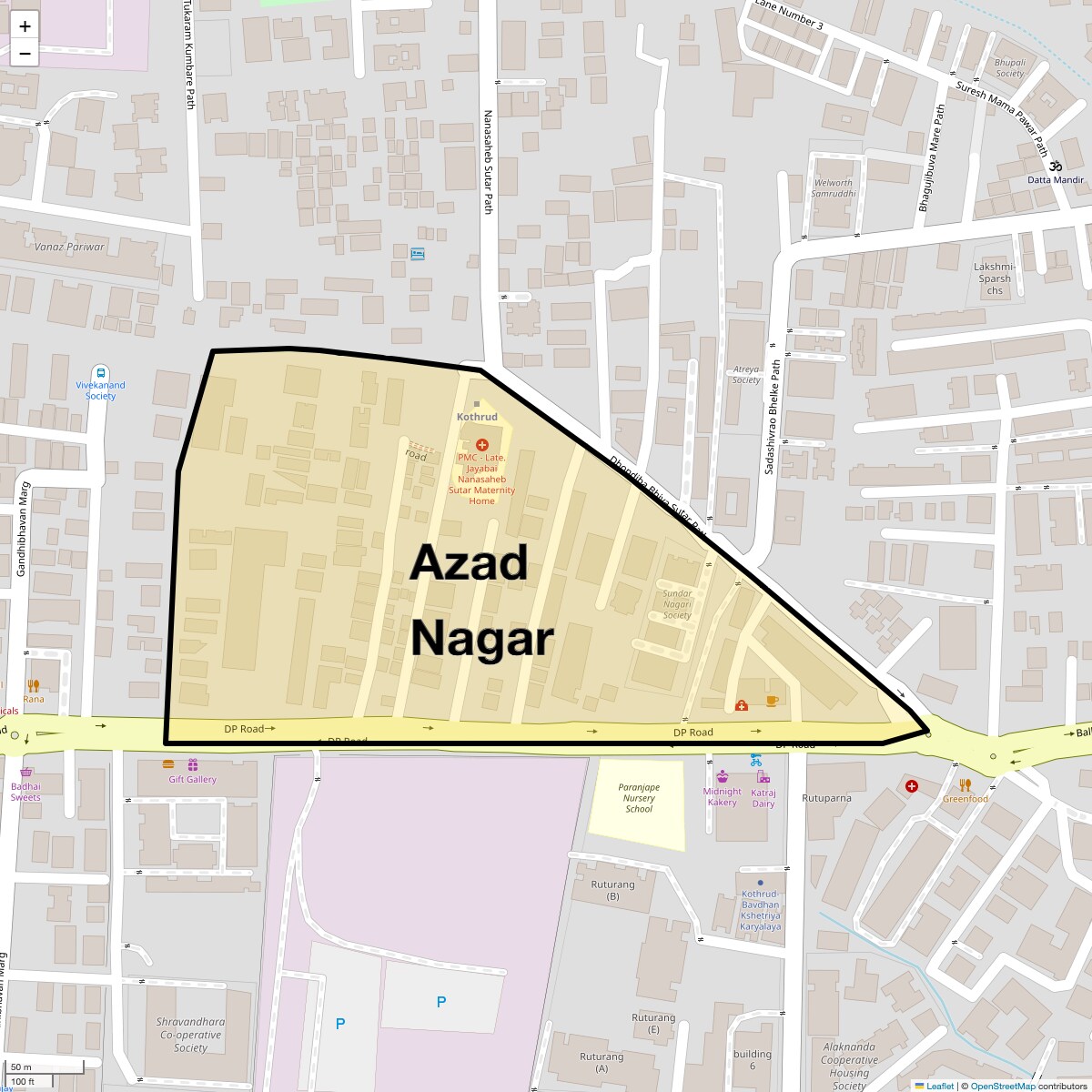 Location Map of Azad Nagar, Pune