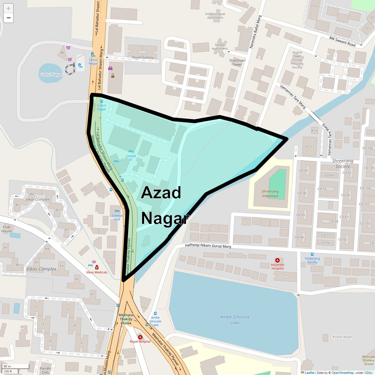 Location Map of Azad Nagar, Thane