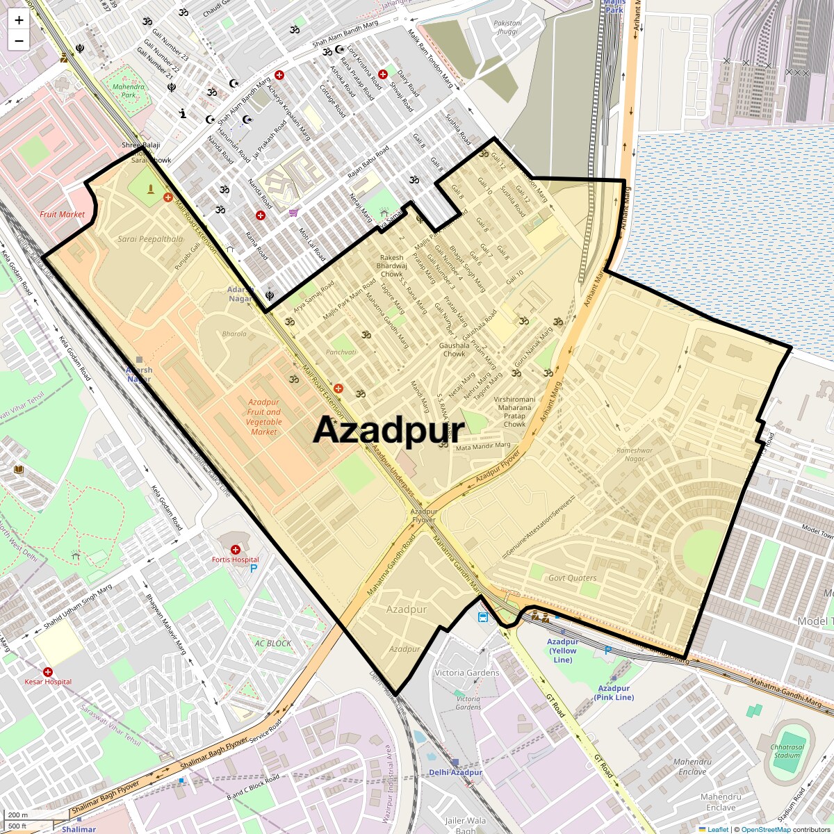 Location Map of Azadpur, Delhi