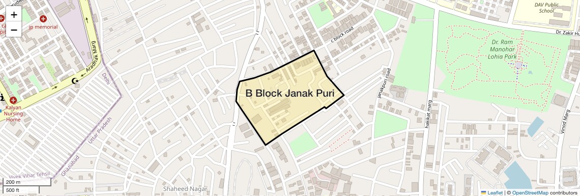 Location Map of B Block Janak Puri, Ghaziabad