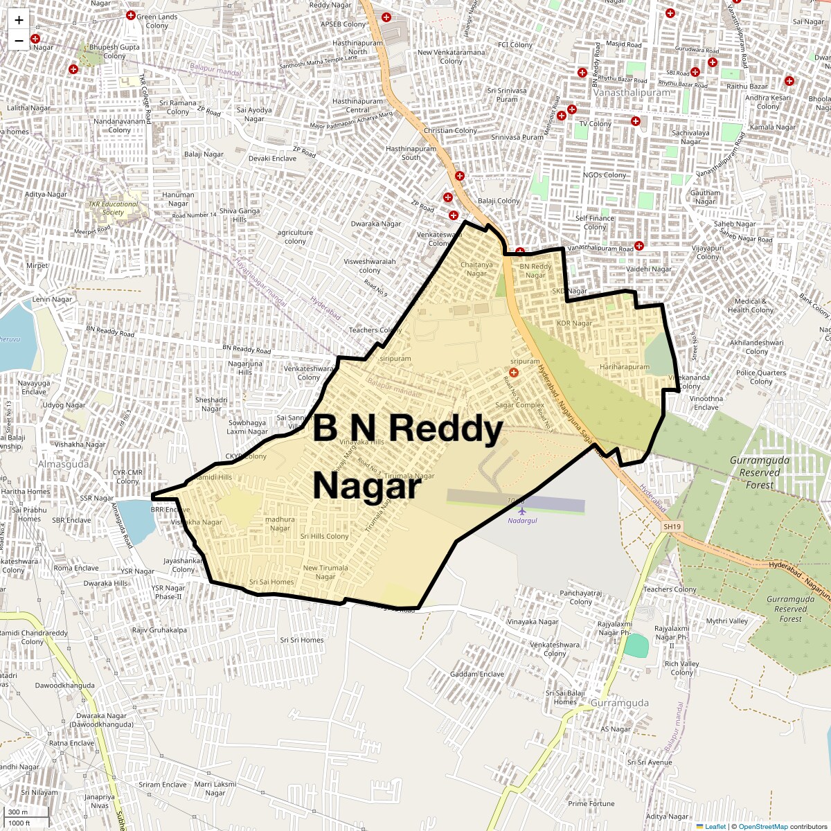 Location Map of B N Reddy Nagar, Hyderabad
