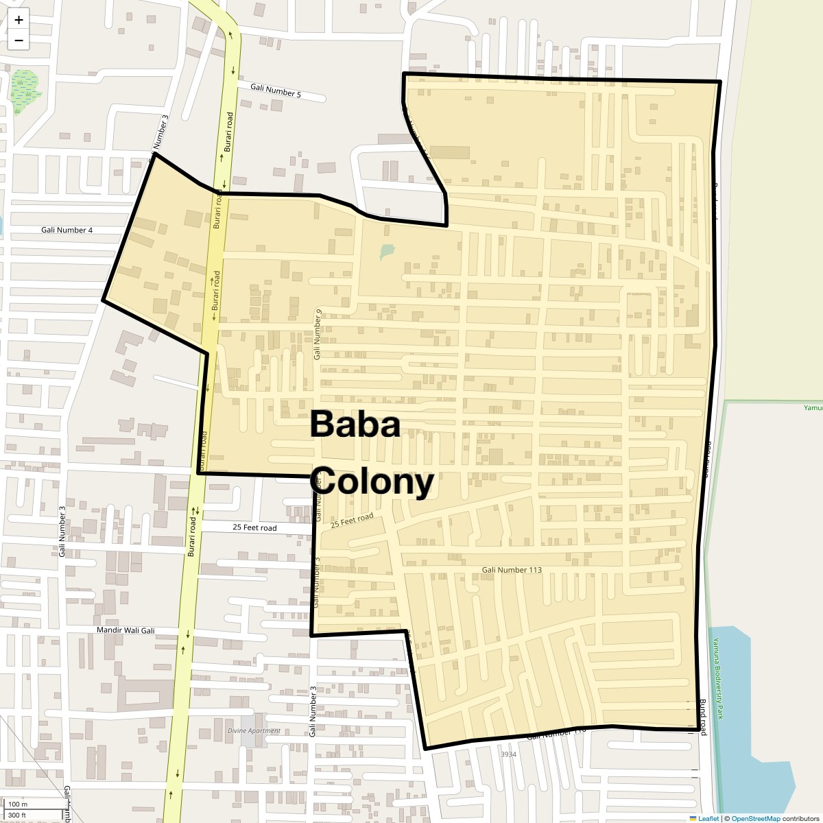 Location Map of Baba Colony, Delhi