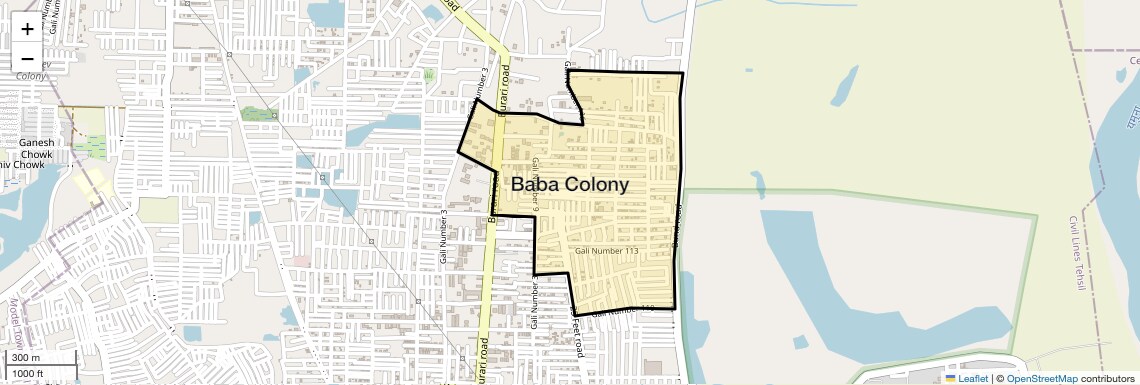 Location Map of Baba Colony, Delhi