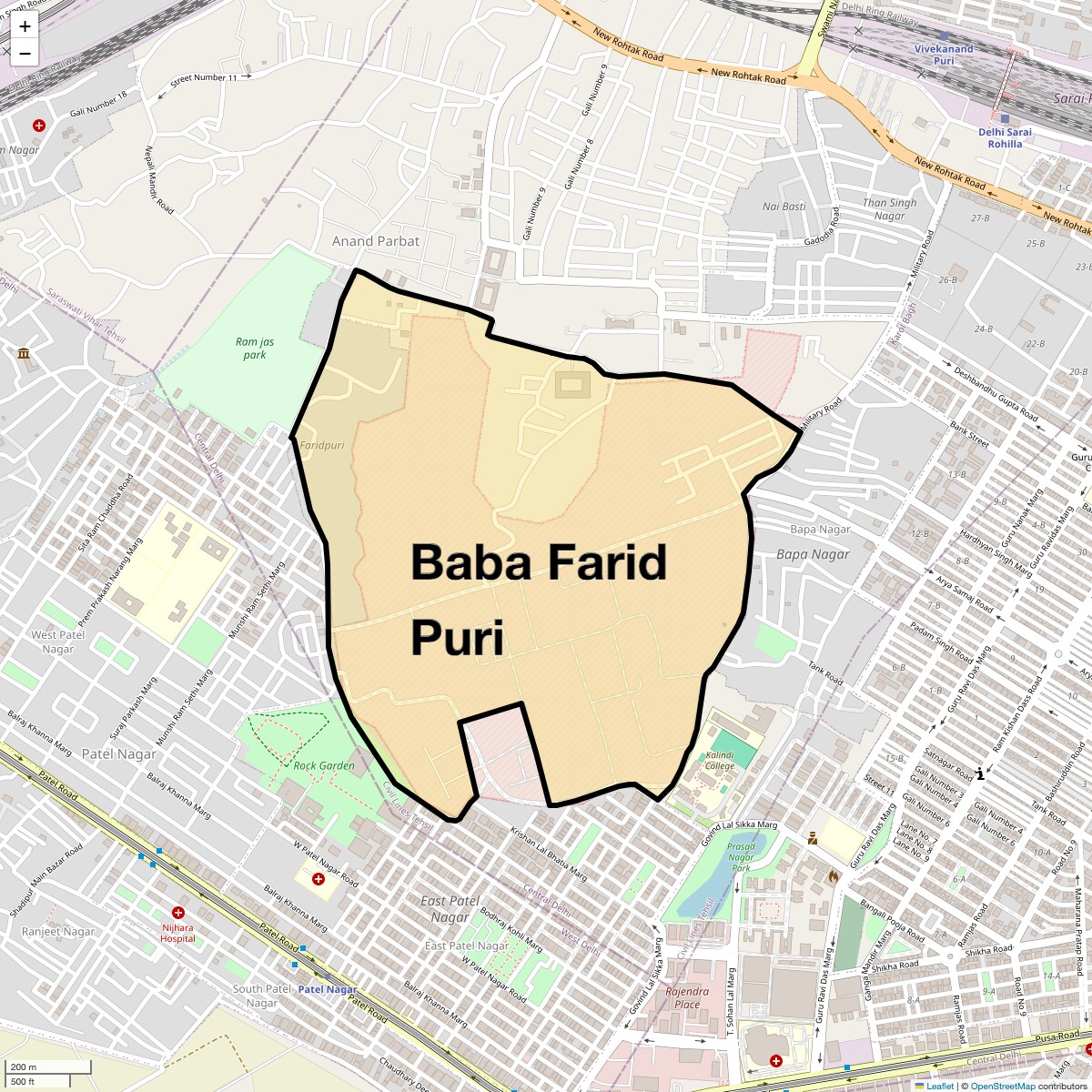Location Map of Baba Farid Puri, Delhi
