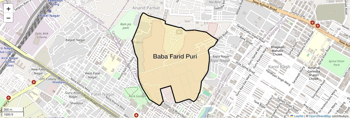 Location Map of Baba Farid Puri, Delhi