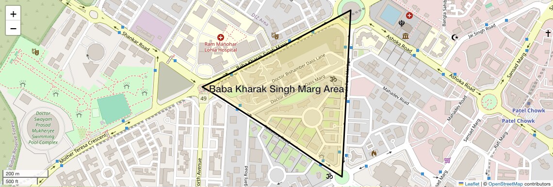 Location Map of Baba Kharak Singh Marg Area, Delhi