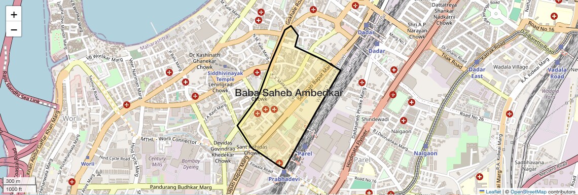 Location Map of Baba Saheb Ambedkar, Mumbai