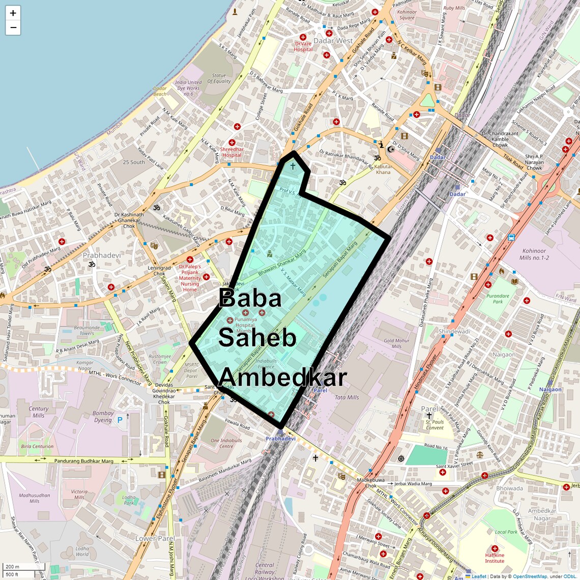 Location Map of Baba Saheb Ambedkar, Mumbai