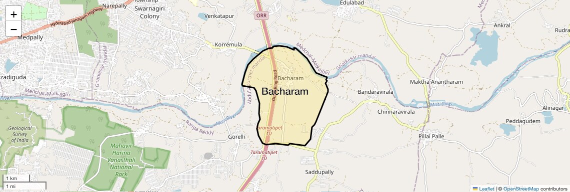 Location Map of Bacharam, Hyderabad
