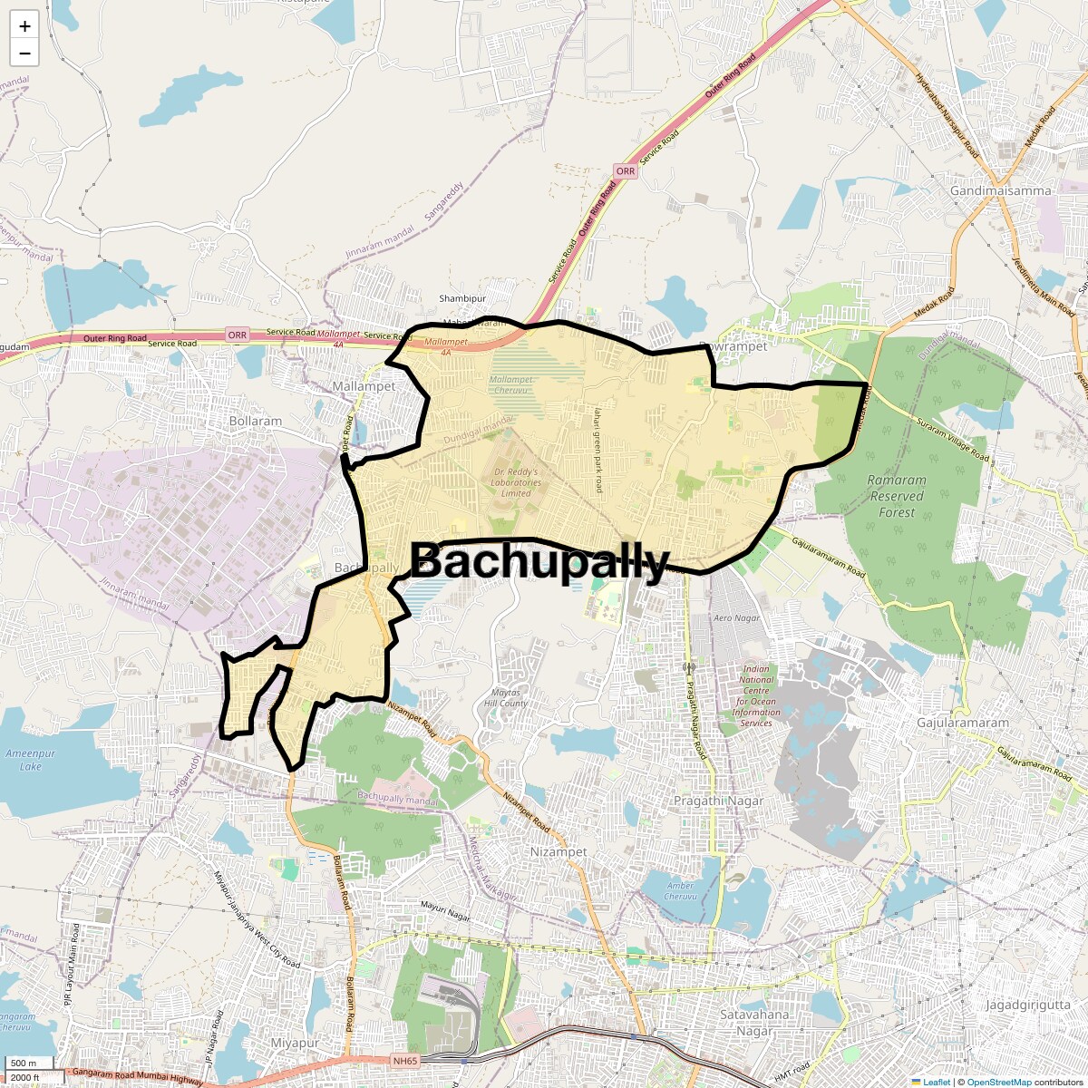 Location Map of Bachupally, Hyderabad