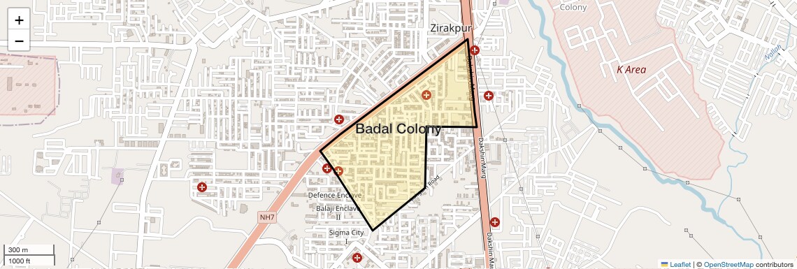 Location Map of Badal Colony, Zirakpur