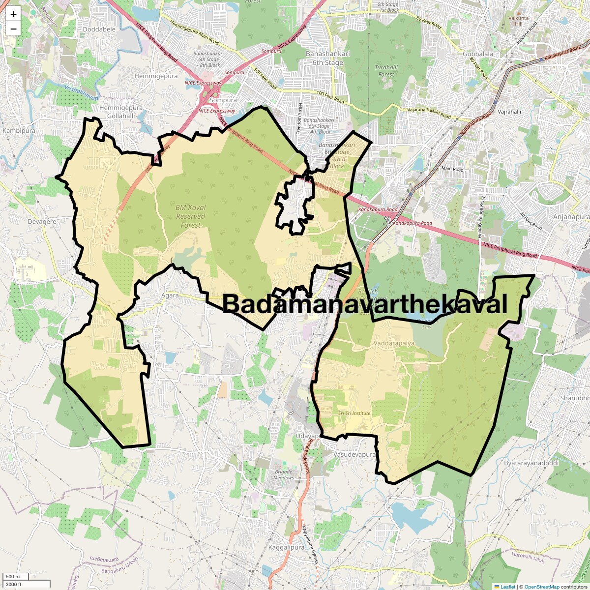 Location Map of Badamanavarthekaval, Bangalore