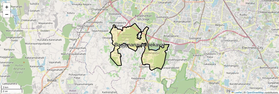 Location Map of Badamanavarthekaval, Bangalore