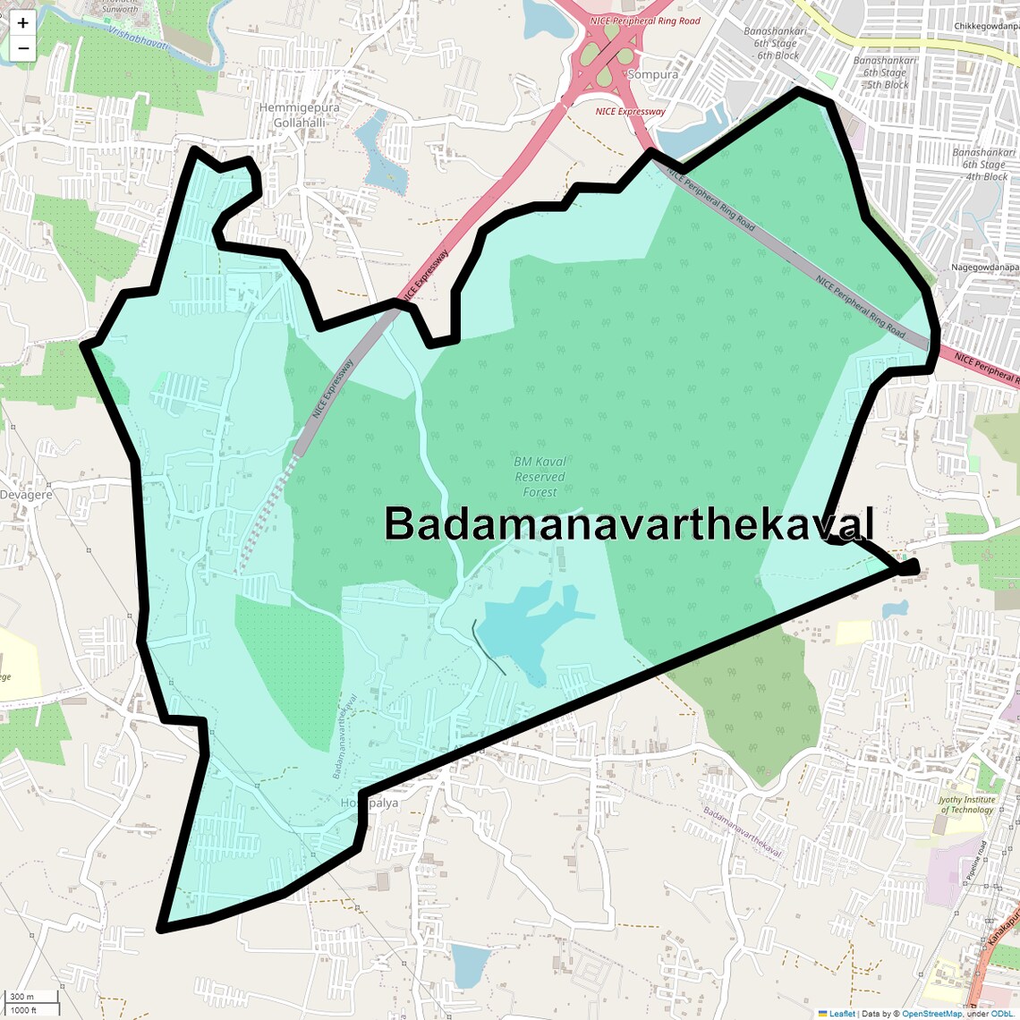 Location Map of Badamanavarthekaval, Bangalore
