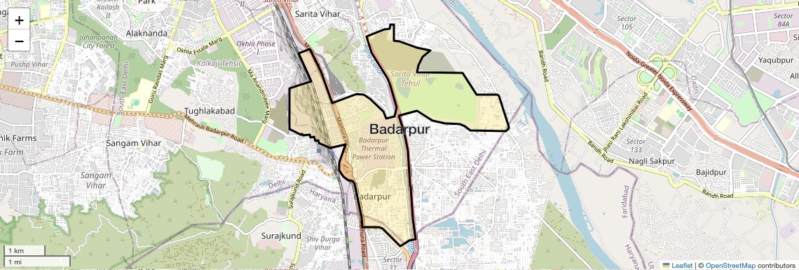 Location Map of Badarpur, Delhi