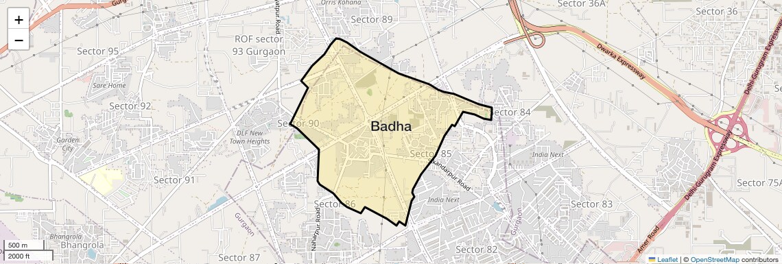 Location Map of Badha, Gurgaon