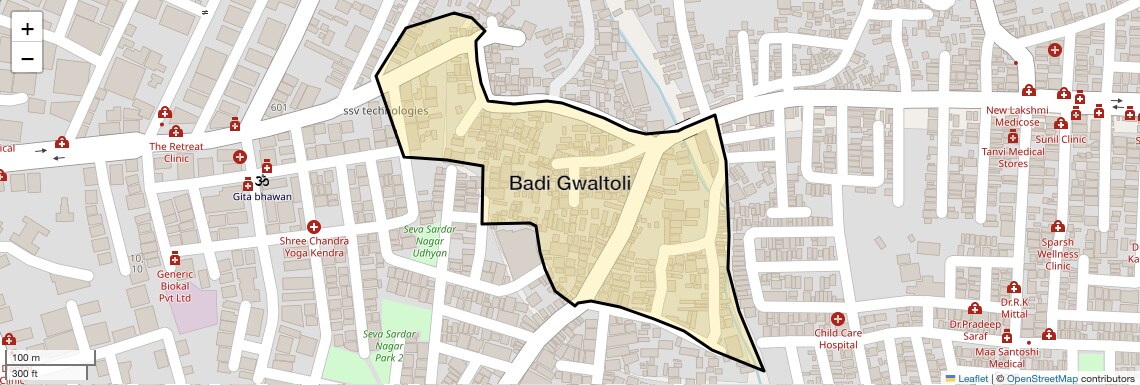 Location Map of Badi Gwaltoli, Indore