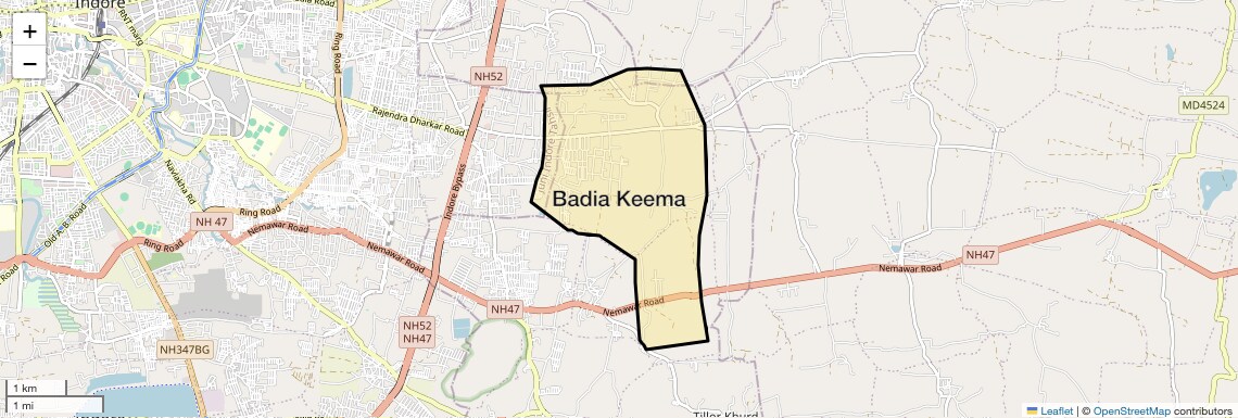 Location Map of Badia Keema, Indore