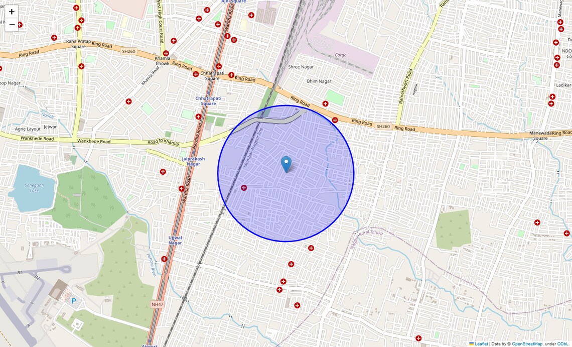 Location Map of Badil Kheda, Nagpur