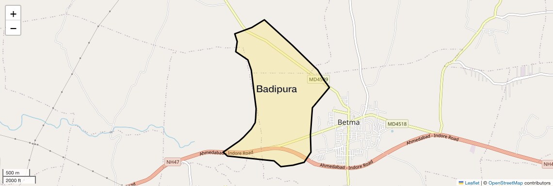 Location Map of Badipura, Indore