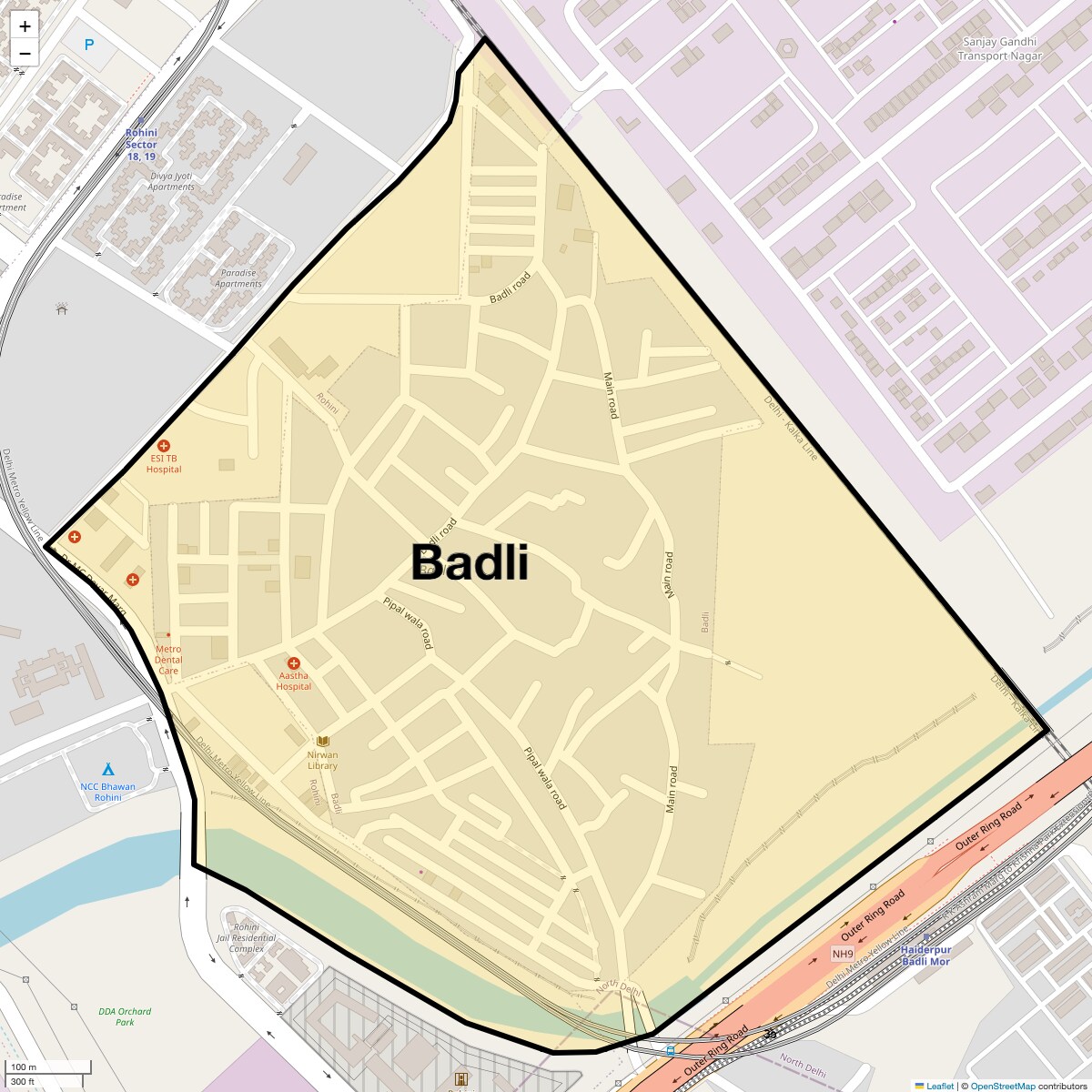 Location Map of Badli, Delhi