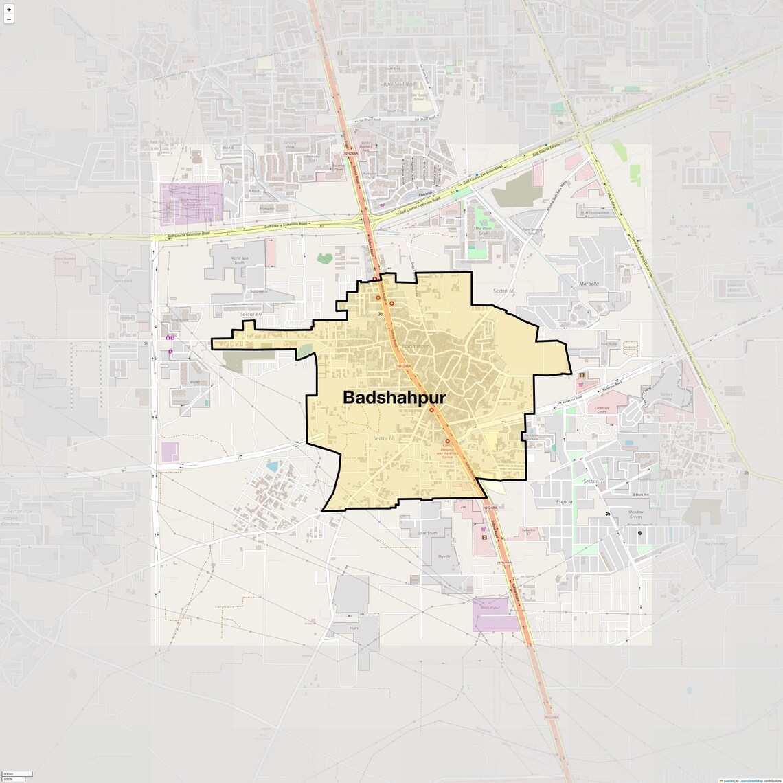 Location Map of Badshahpur, Gurgaon
