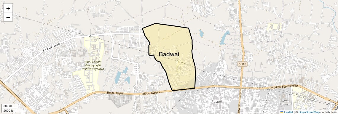 Location Map of Badwai, Bhopal