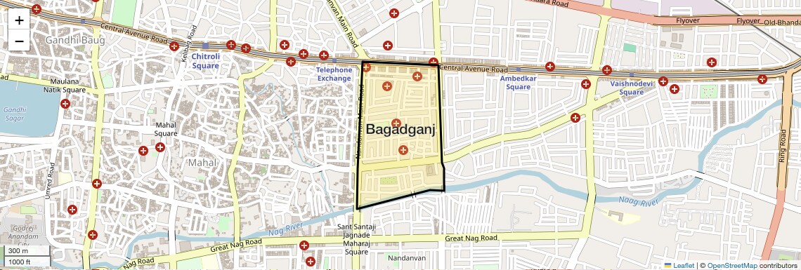 Location Map of Bagadganj, Nagpur