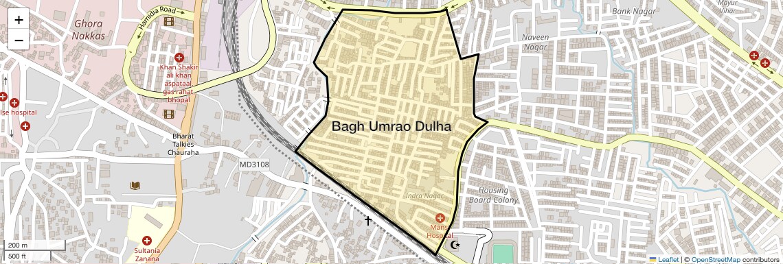 Location Map of Bagh Umrao Dulha, Bhopal