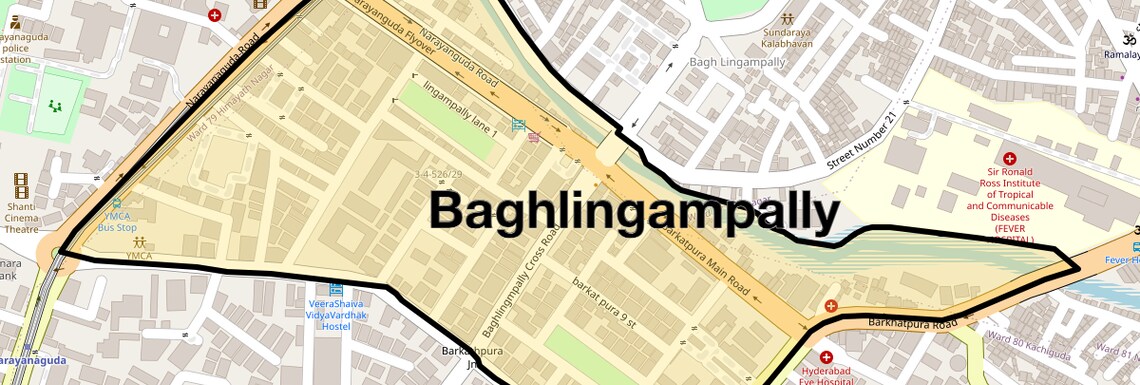 Location Map of Baghlingampally, Hyderabad