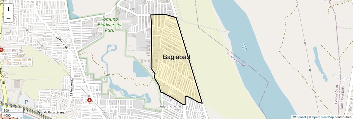 Location Map of Bagiabad, Delhi