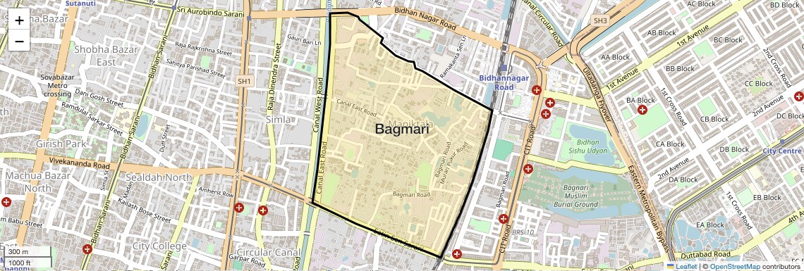 Location Map of Bagmari, Kolkata