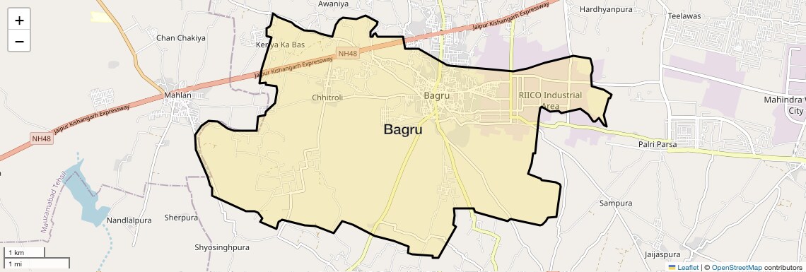 Location Map of Bagru, Jaipur