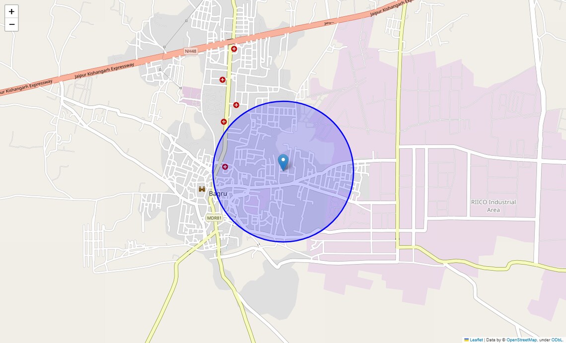Location Map of Bagru, Jaipur