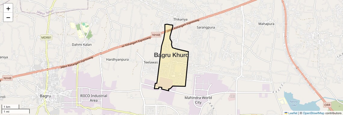 Location Map of Bagru Khurd, Jaipur