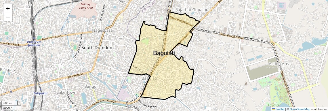 Location Map of Baguiati, Kolkata