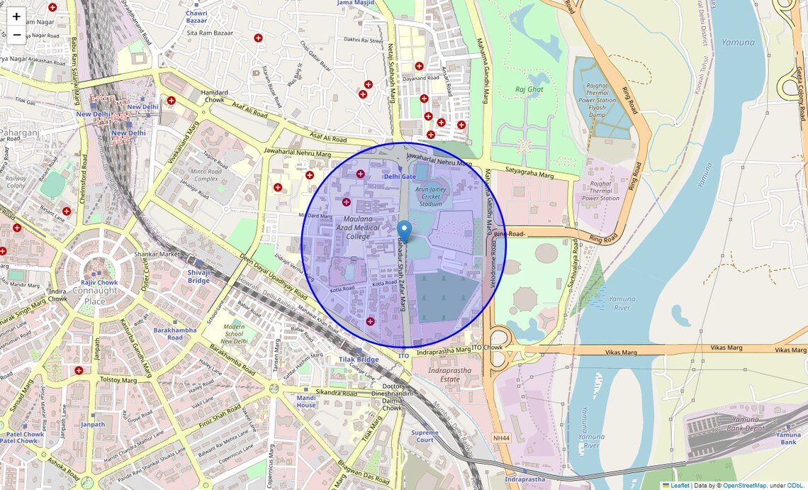 Location Map of Bahadur Shah Zafar Marg, Delhi