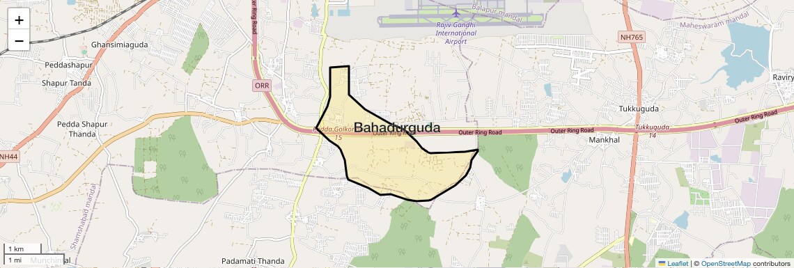 Location Map of Bahadurguda, Hyderabad
