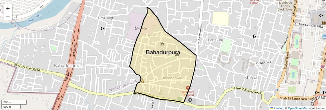 Location Map of Bahadurpura, Hyderabad