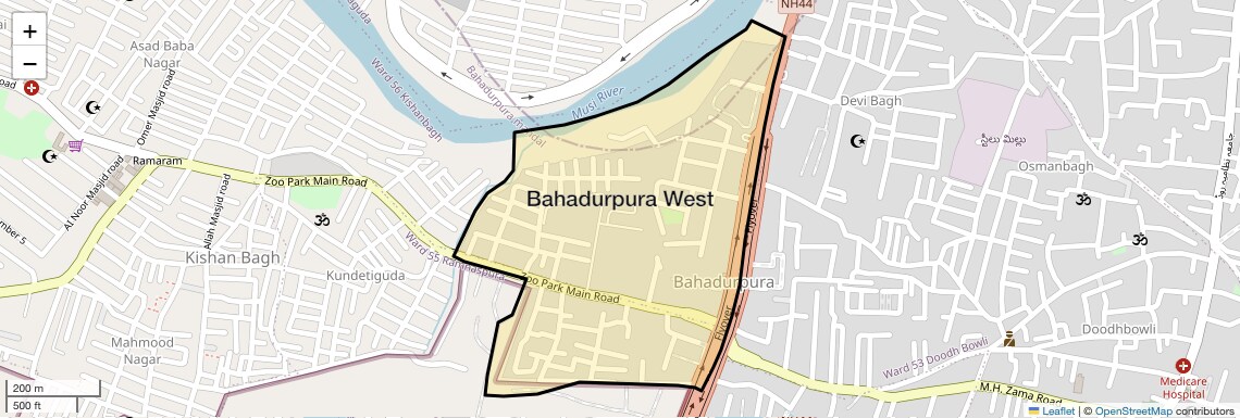 Location Map of Bahadurpura West, Hyderabad