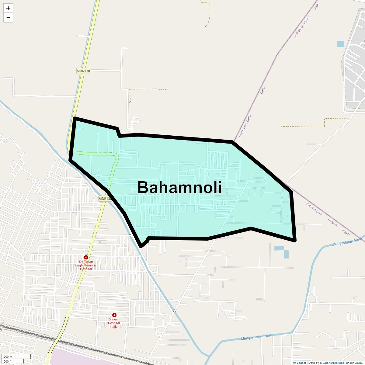 Location Map of Bahamnoli, Bahadurgarh