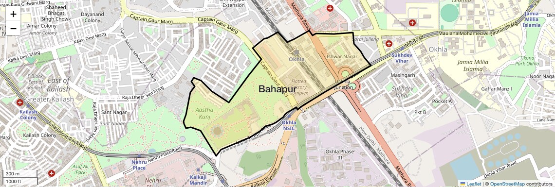 Location Map of Bahapur, Delhi